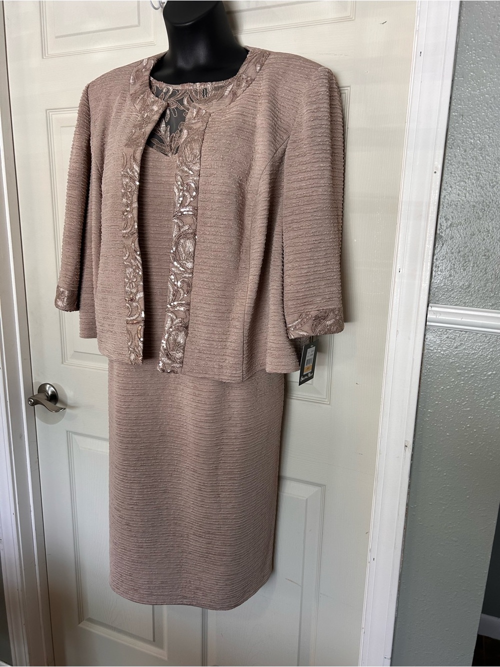 Elegant Taupe Women's Skirt Suit - Two-Piece Dress & Jacket